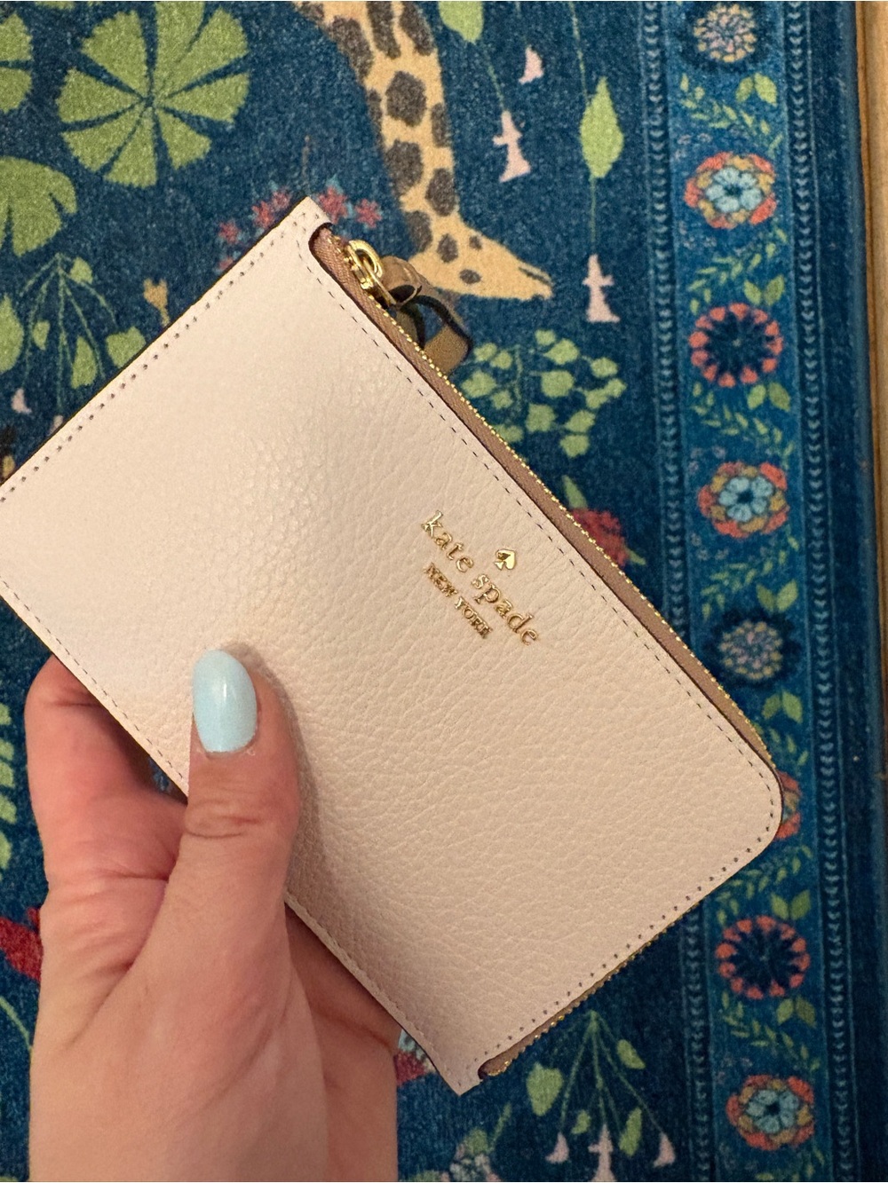 kate spade Blush Pebbled Leather Zip Card Wallet with Gold Logo